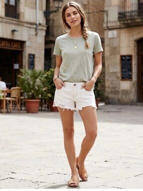 Free People Women's Ivory Denim Distressed Mini Shorts Size 26 Hippie Festival